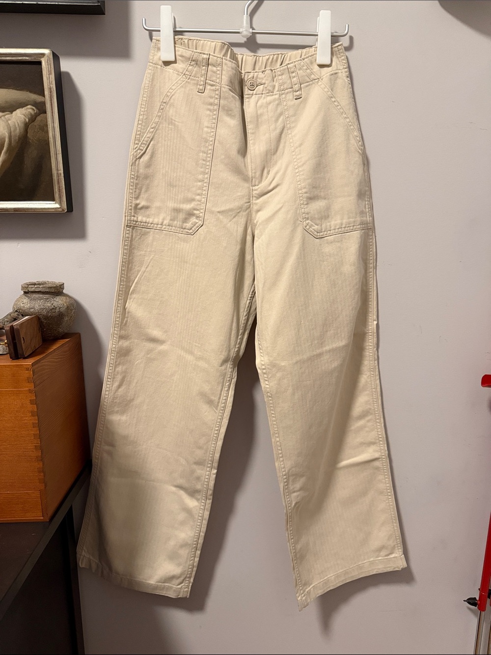MUJI Herringbone Bakers Pant Beige Small